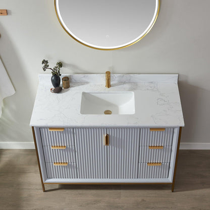 Vinnova Granada 48" Single Vanity In Paris Grey With White Composite Grain Stone Countertop And Mirror