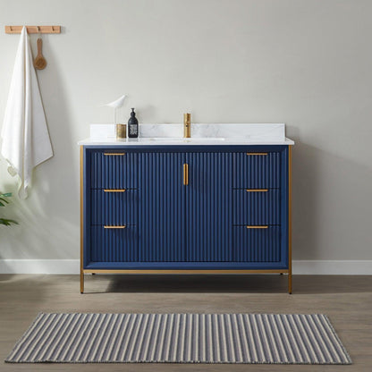 Vinnova Granada 48" Single Vanity In Royal Blue With White Composite Grain Stone Countertop