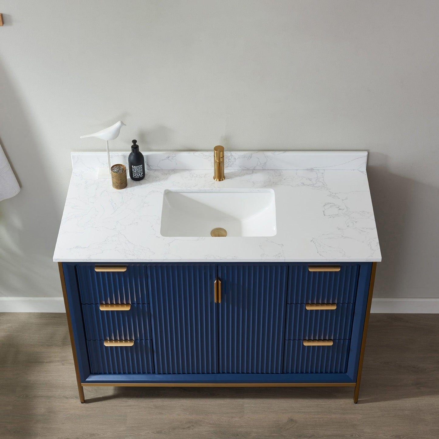 Vinnova Granada 48" Single Vanity In Royal Blue With White Composite Grain Stone Countertop