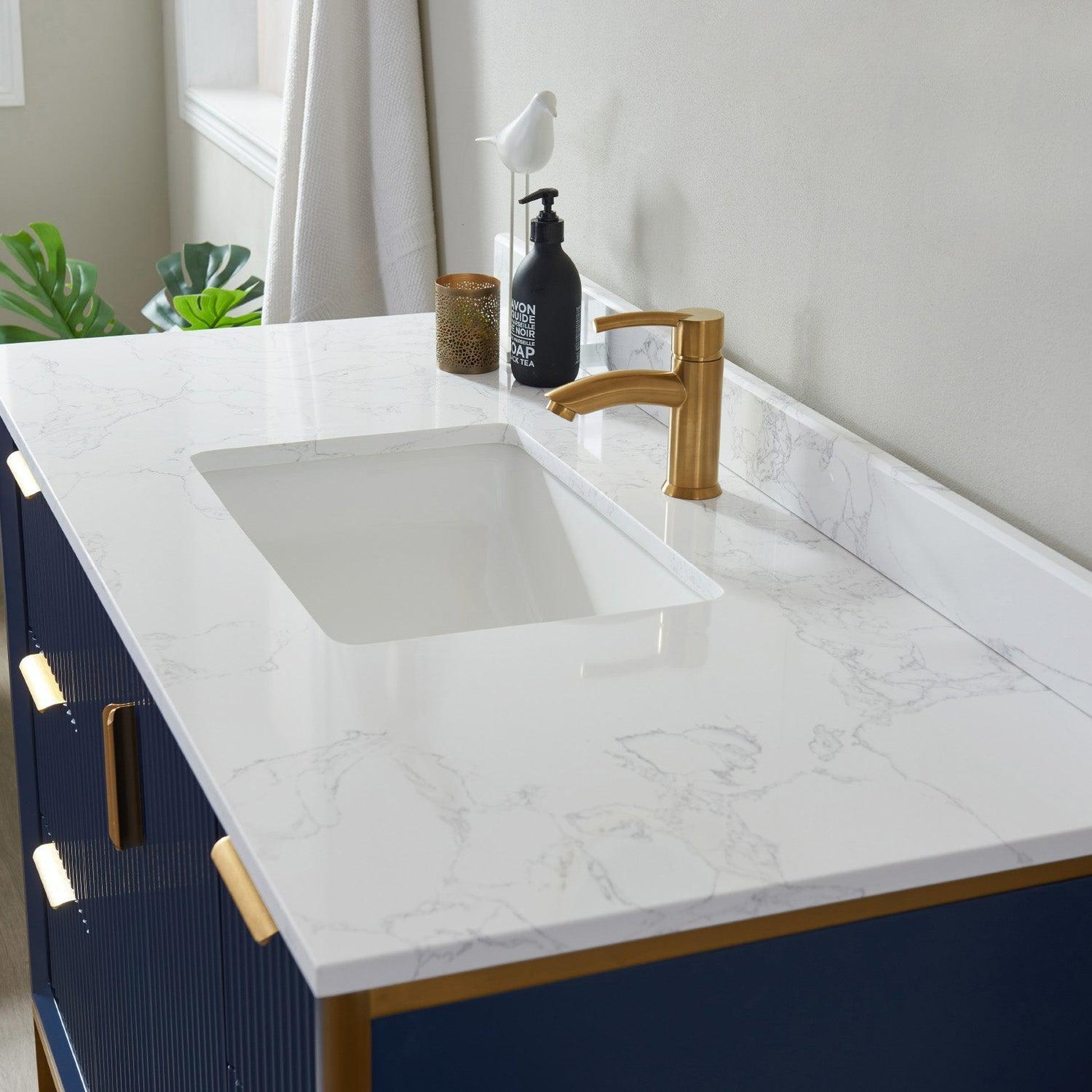 Vinnova Granada 48" Single Vanity In Royal Blue With White Composite Grain Stone Countertop