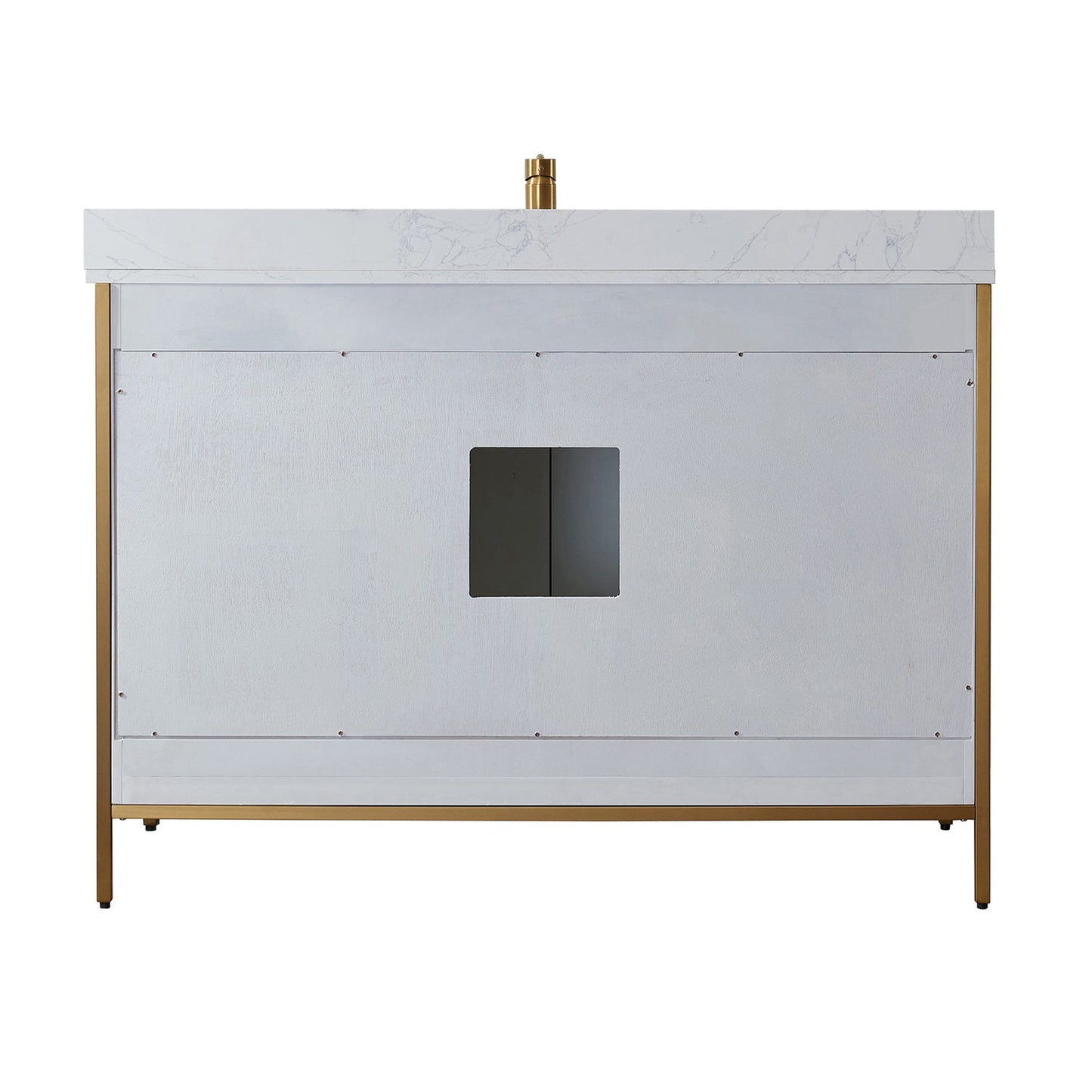 Vinnova Granada 48" Single Vanity In White With White Composite Grain Stone Countertop And Mirror