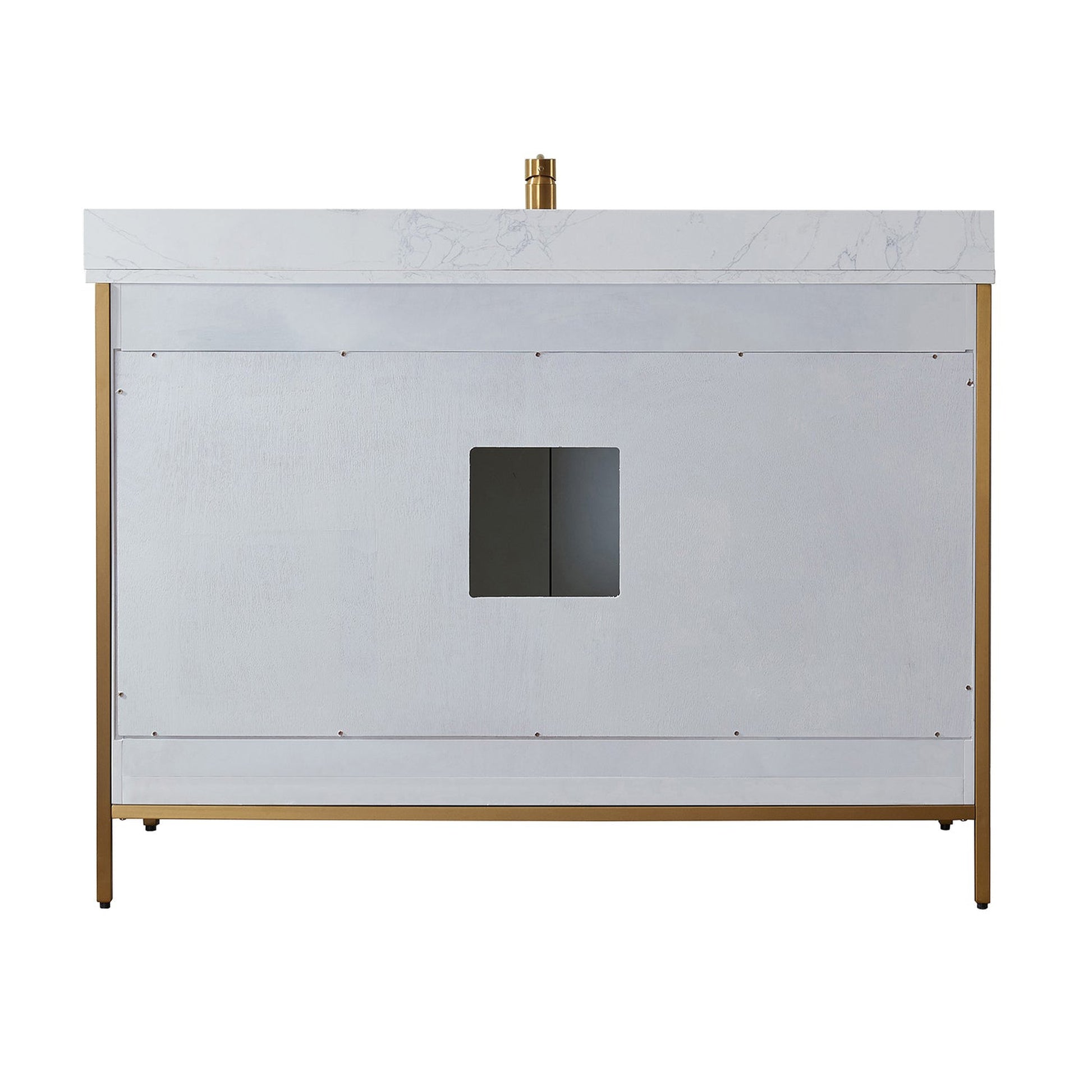 Vinnova Granada 48" Single Vanity In White With White Composite Grain Stone Countertop And Mirror