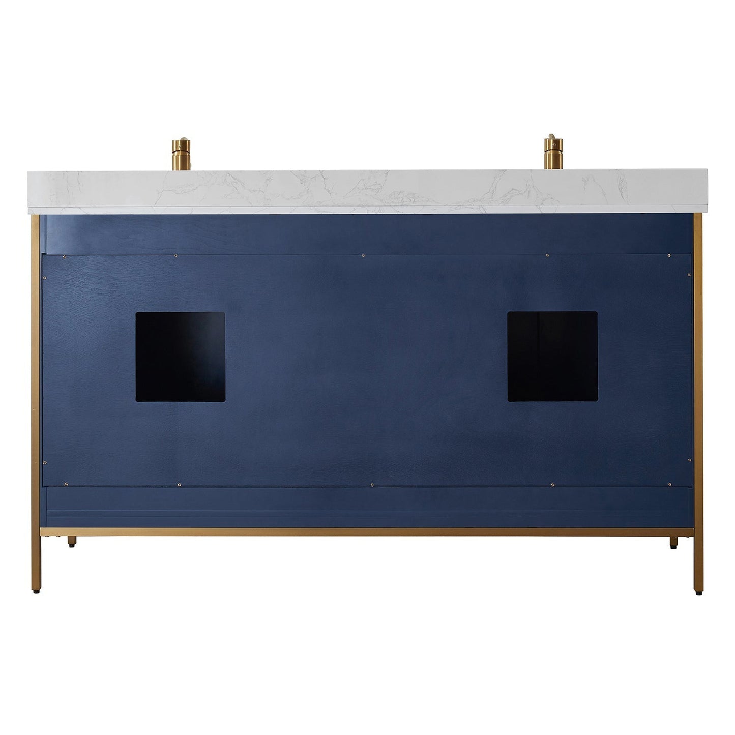 Vinnova Granada 60" Double Vanity In Royal Blue With White Composite Grain Stone Countertop And Mirror