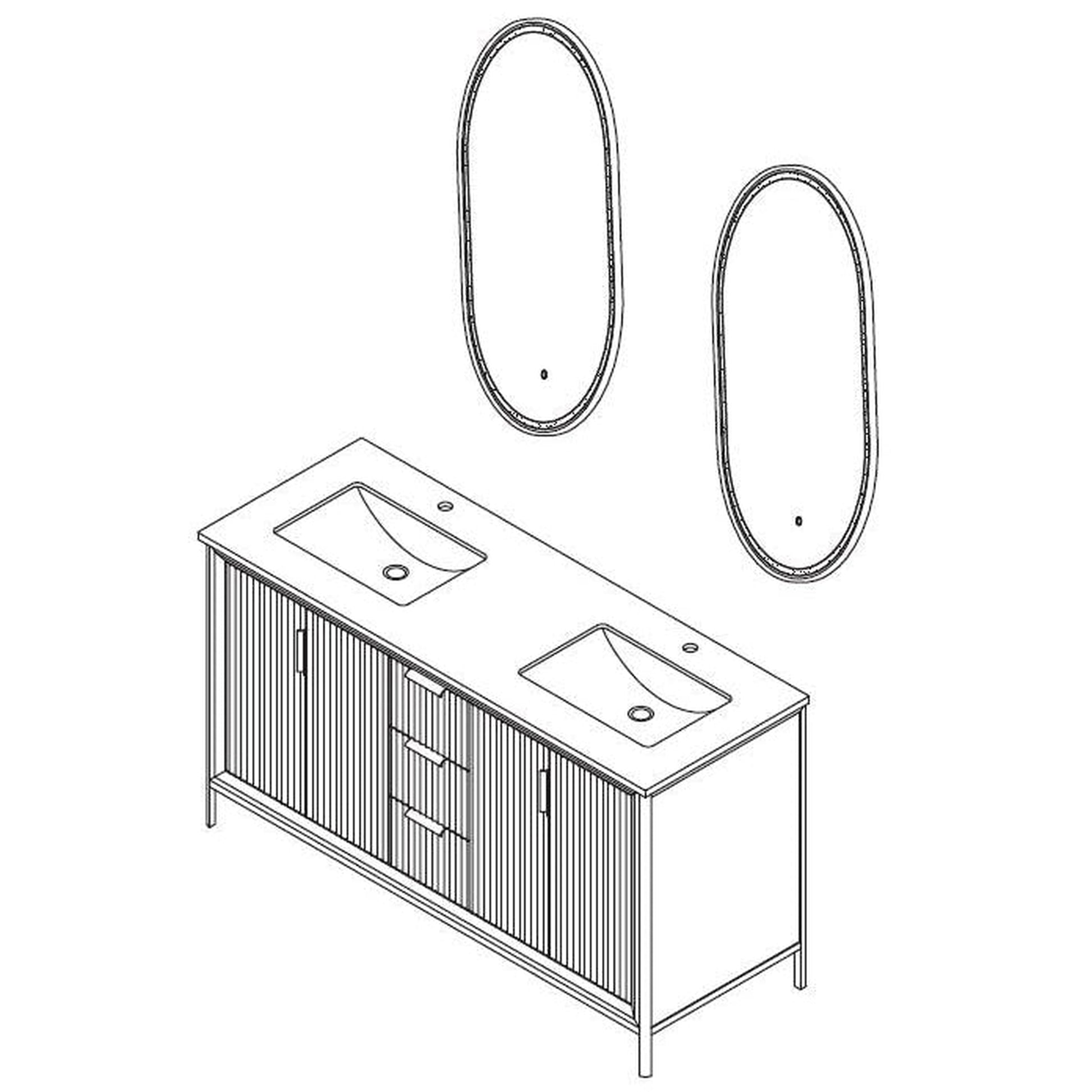 Vinnova Granada 60" Double Vanity In White With White Composite Grain Stone Countertop