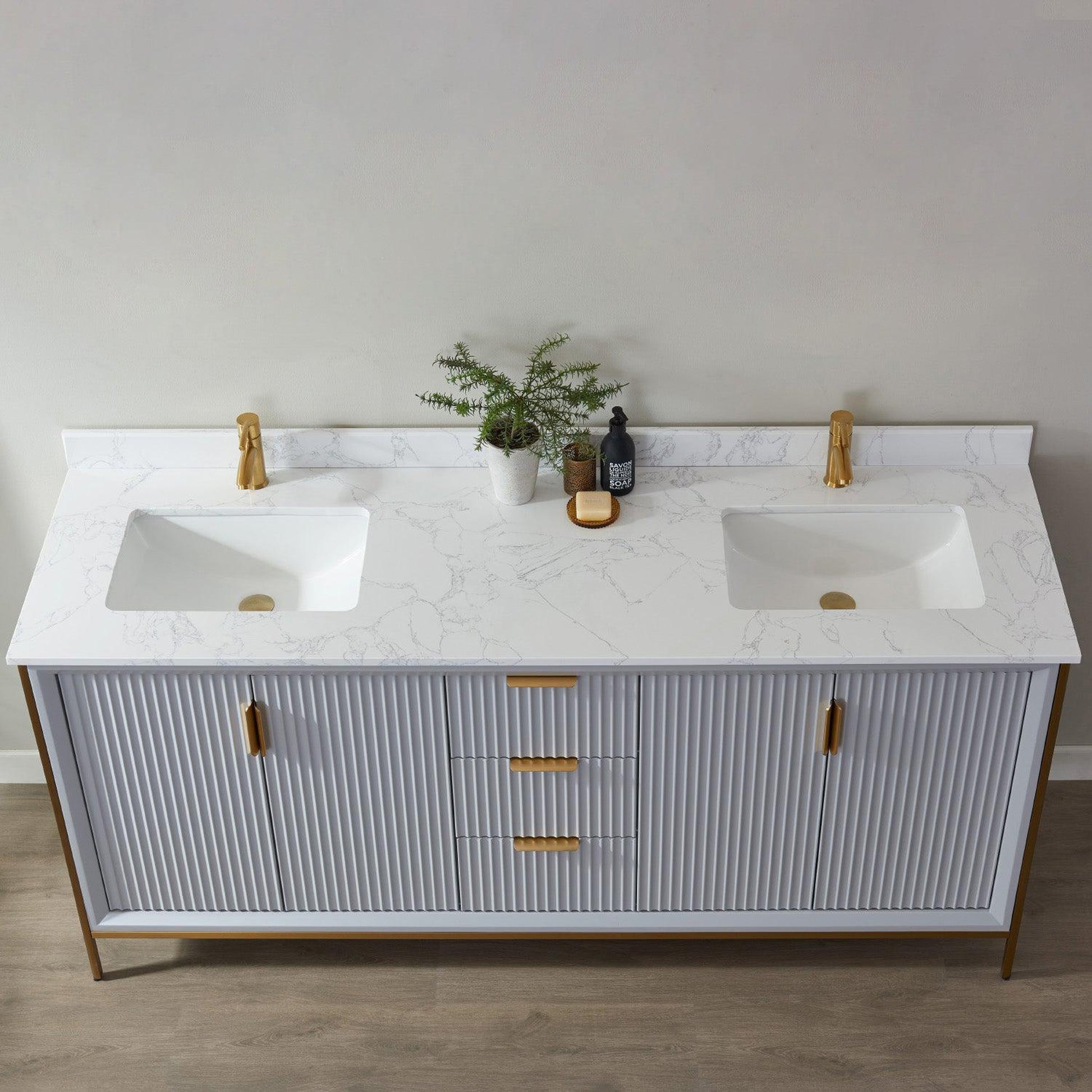 Vinnova Granada 72" Double Vanity In Paris Grey With White Composite Grain Stone Countertop