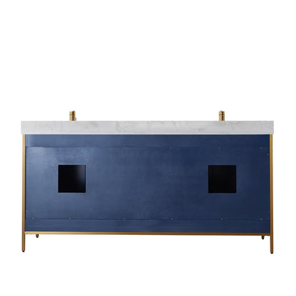 Vinnova Granada 72" Double Vanity In Royal Blue With White Composite Grain Stone Countertop