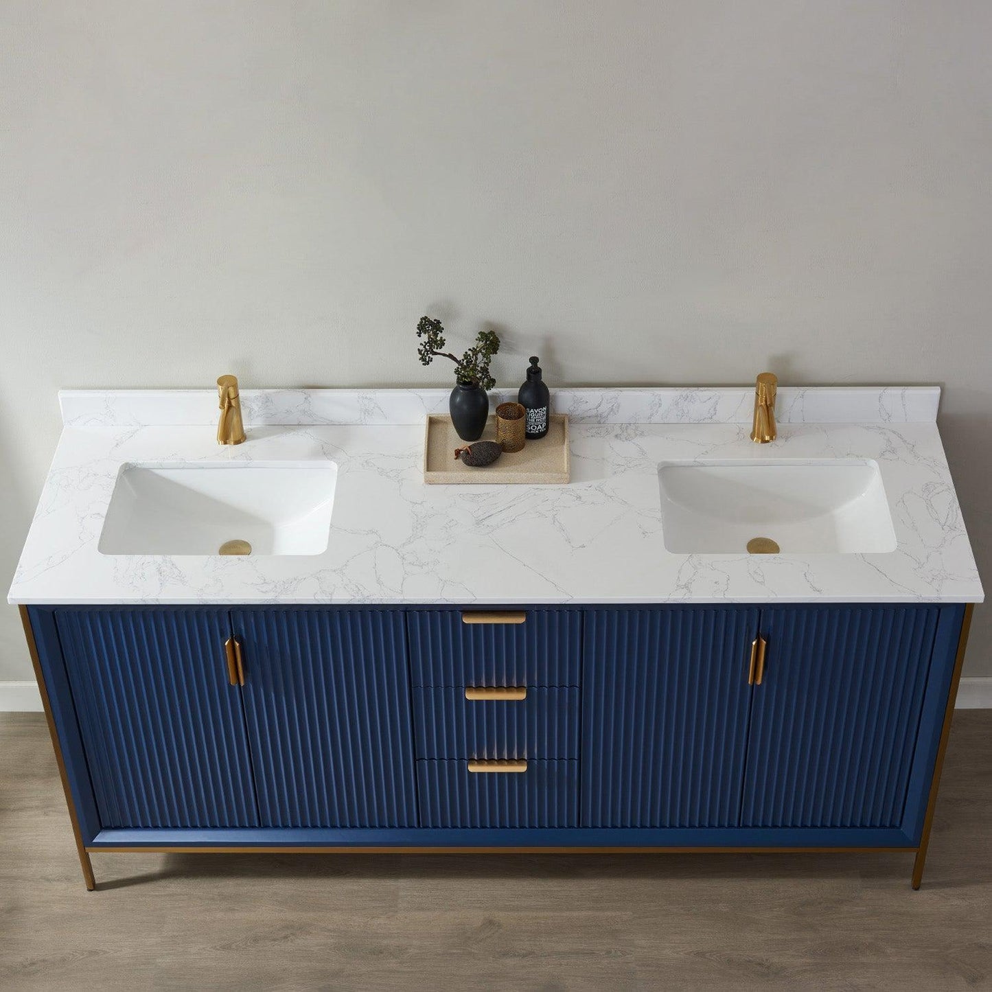 Vinnova Granada 72" Double Vanity In Royal Blue With White Composite Grain Stone Countertop