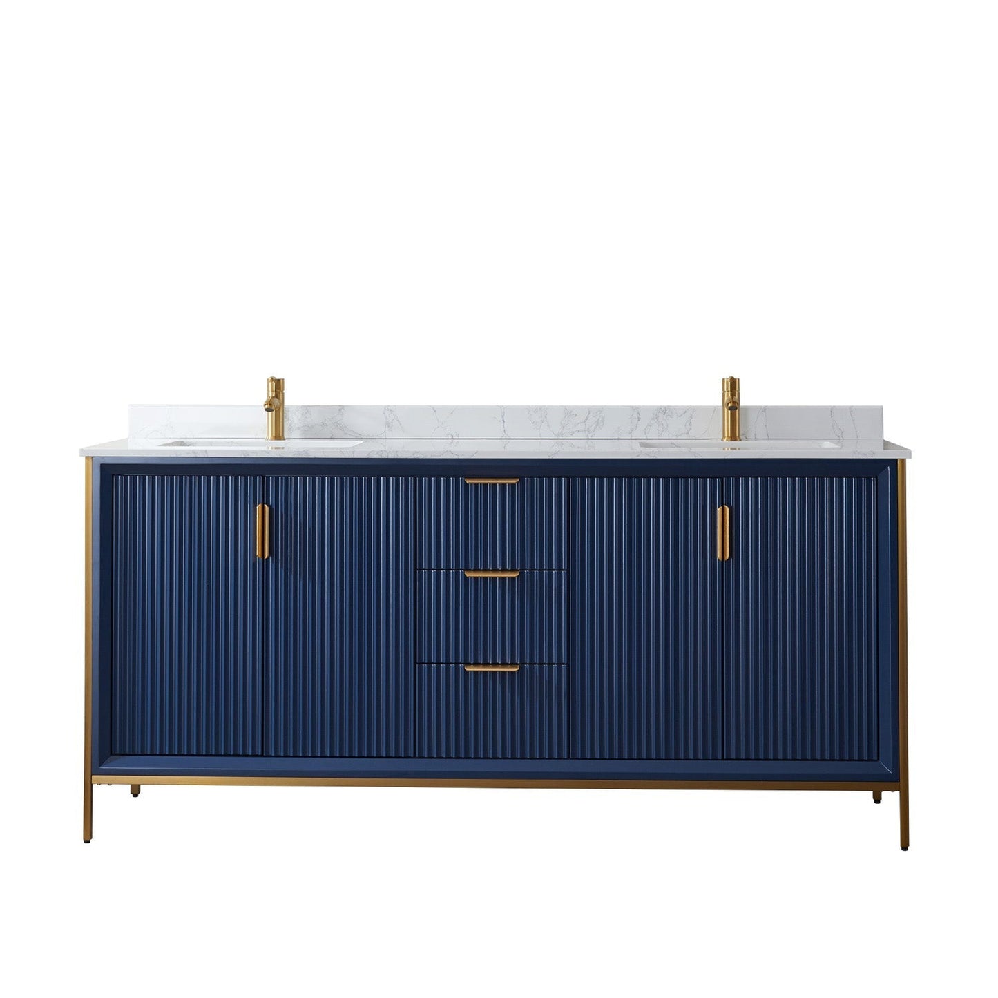 Vinnova Granada 72" Double Vanity In Royal Blue With White Composite Grain Stone Countertop