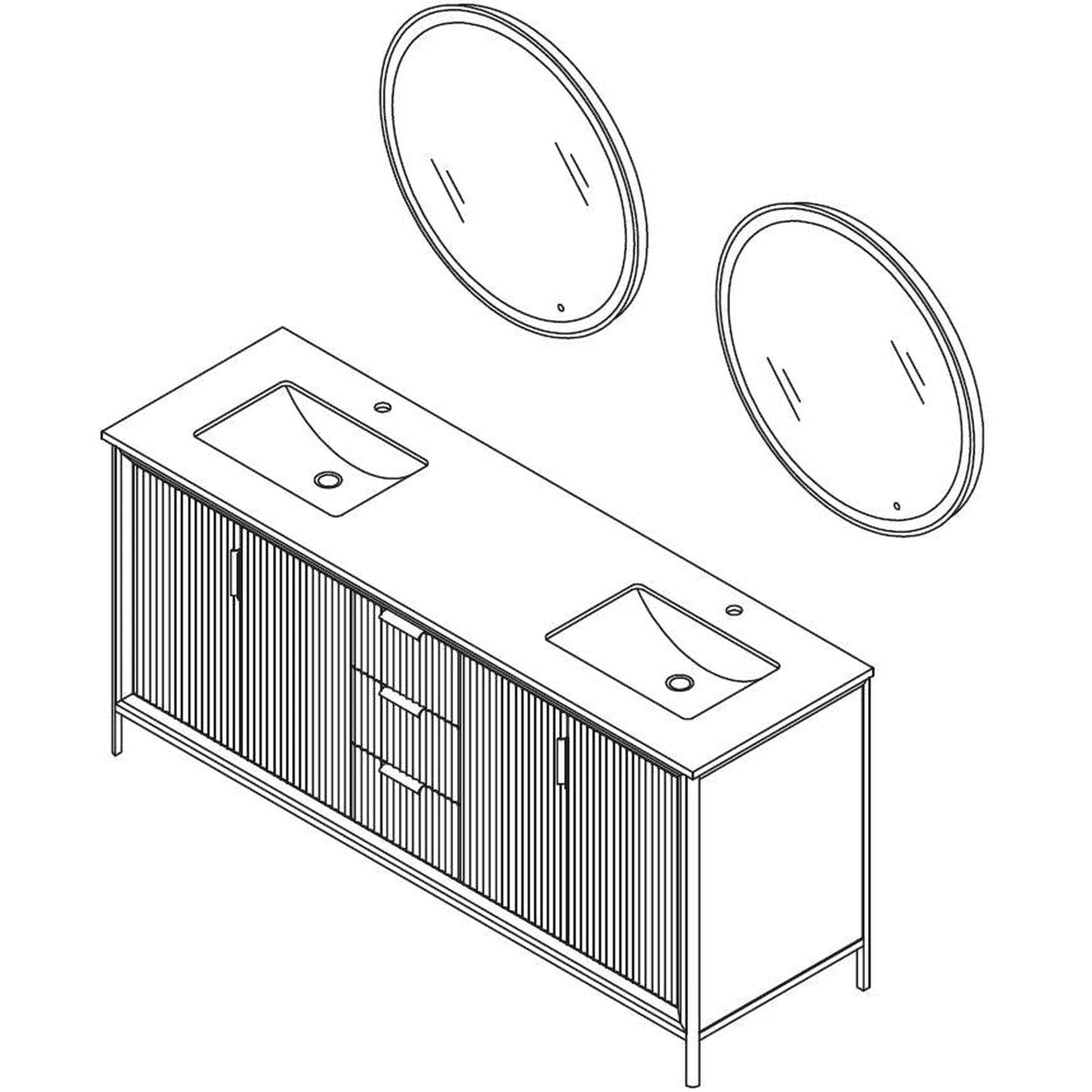 Vinnova Granada 72" Double Vanity In White With White Composite Grain Stone Countertop