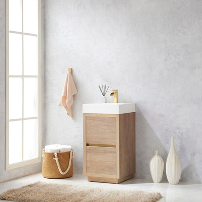 Vinnova Huesca 18" Single Sink Bath Vanity In North American Oak With White Composite Integral Square Sink Top