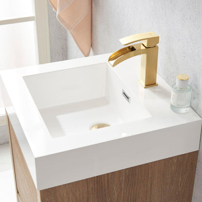 Vinnova Huesca 18" Single Sink Bath Vanity In North American Oak With White Composite Integral Square Sink Top