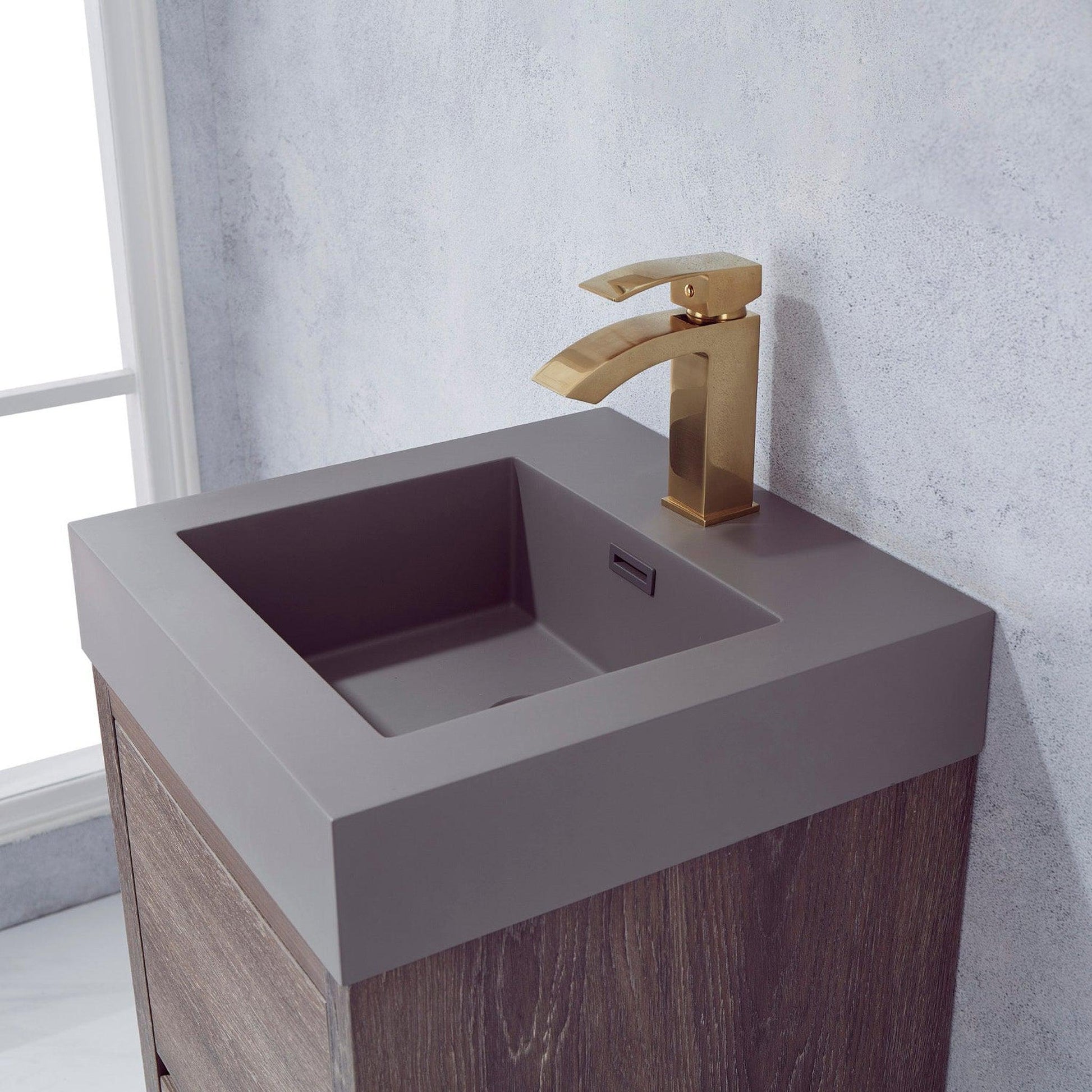 Vinnova Huesca 18" Single Sink Bath Vanity In North Carolina Oak With Grey Composite Integral Square Sink Top