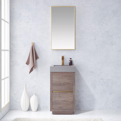Vinnova Huesca 18" Single Sink Bath Vanity In North Carolina Oak With Grey Composite Integral Square Sink Top And Mirror