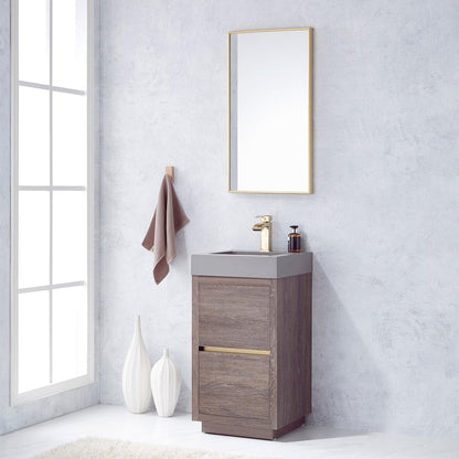 Vinnova Huesca 18" Single Sink Bath Vanity In North Carolina Oak With Grey Composite Integral Square Sink Top And Mirror