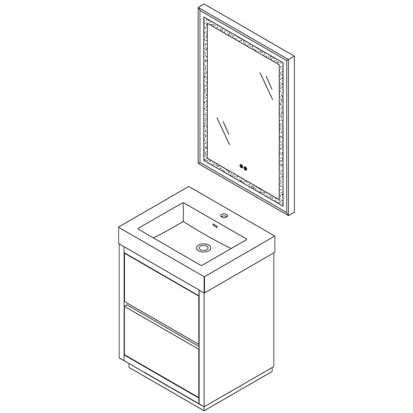 Vinnova Huesca 24" Single Sink Bath Vanity In North American Oak With White Composite Integral Square Sink Top