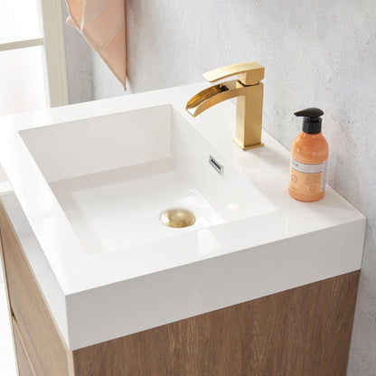 Vinnova Huesca 24" Single Sink Bath Vanity In North American Oak With White Composite Integral Square Sink Top