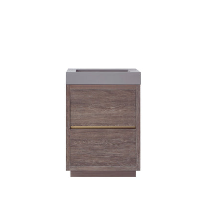 Vinnova Huesca 24" Single Sink Bath Vanity In North Carolina Oak With Grey Composite Integral Square Sink Top