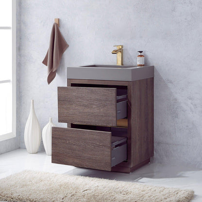 Vinnova Huesca 24" Single Sink Bath Vanity In North Carolina Oak With Grey Composite Integral Square Sink Top