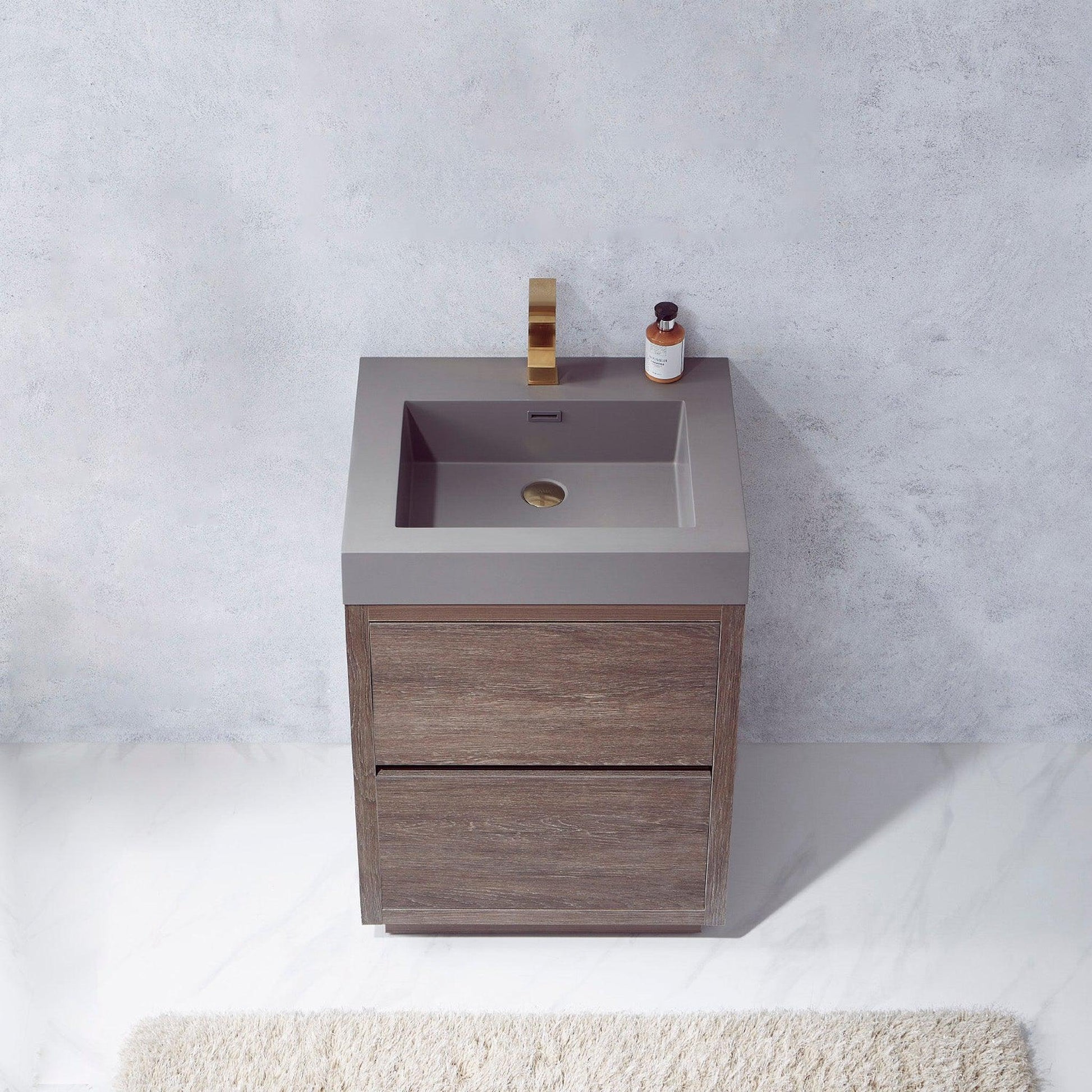 Vinnova Huesca 24" Single Sink Bath Vanity In North Carolina Oak With Grey Composite Integral Square Sink Top