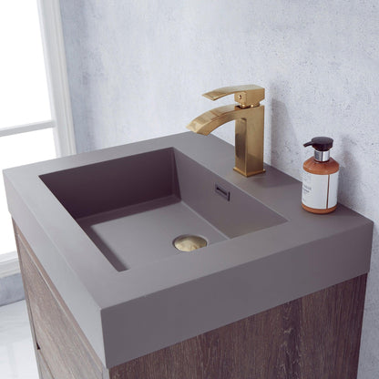 Vinnova Huesca 24" Single Sink Bath Vanity In North Carolina Oak With Grey Composite Integral Square Sink Top