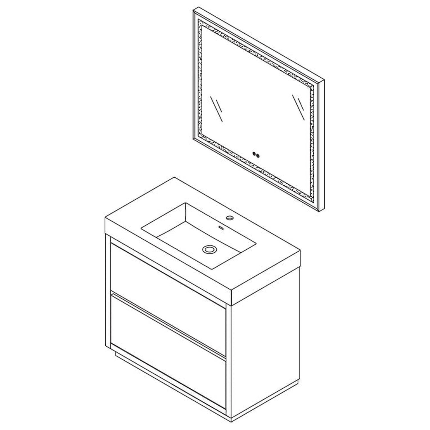 Vinnova Huesca 36" Single Sink Bath Vanity In North American Oak With White Composite Integral Square Sink Top