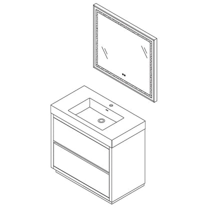 Vinnova Huesca 36" Single Sink Bath Vanity In North American Oak With White Composite Integral Square Sink Top