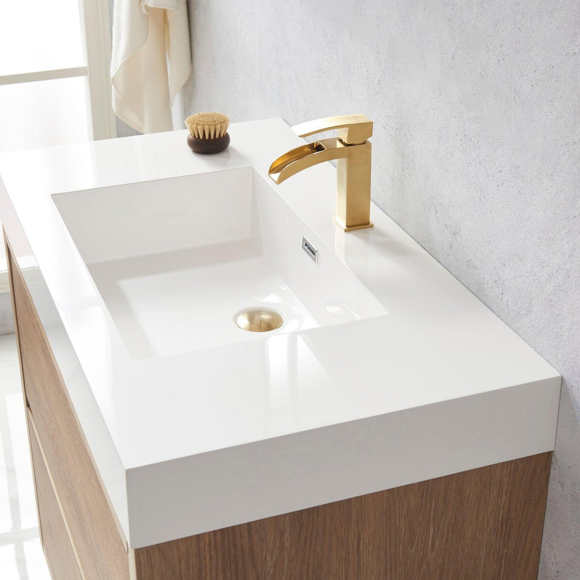 Vinnova Huesca 36" Single Sink Bath Vanity In North American Oak With White Composite Integral Square Sink Top