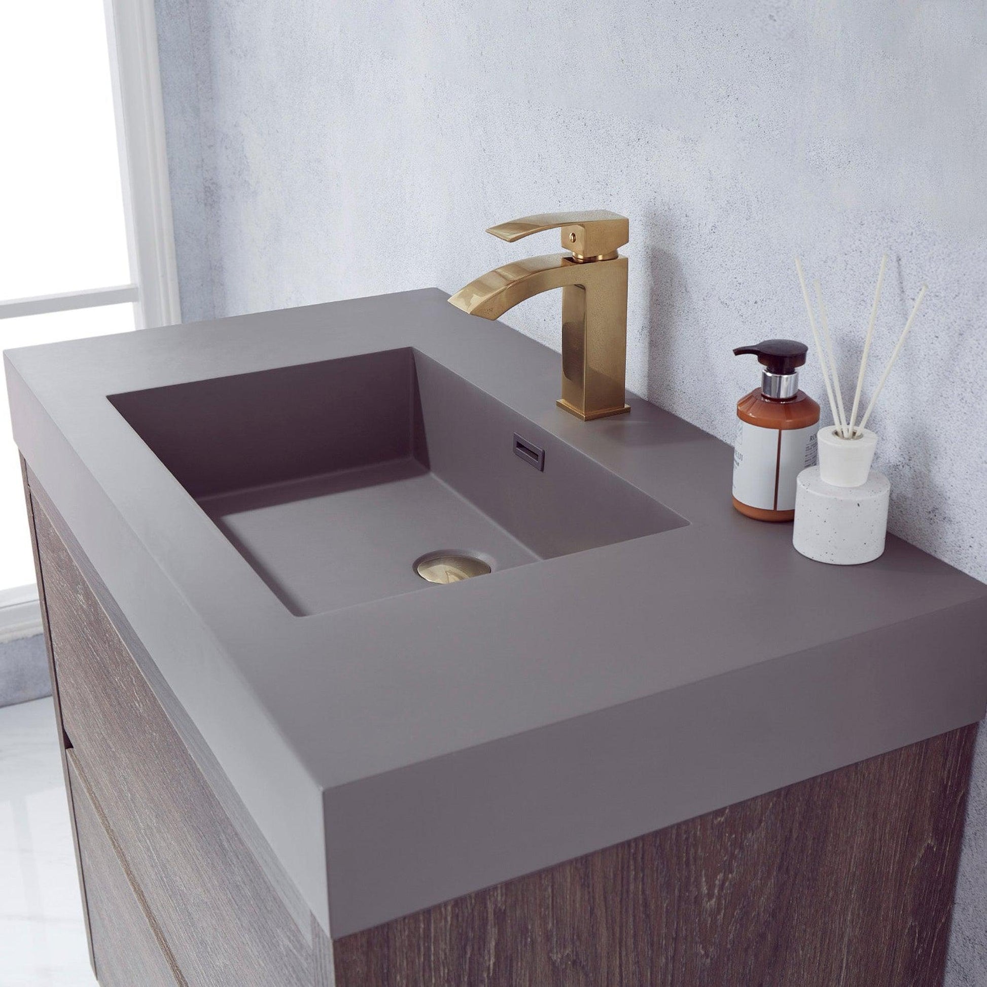 Vinnova Huesca 36" Single Sink Bath Vanity In North Carolina Oak With Grey Composite Integral Square Sink Top