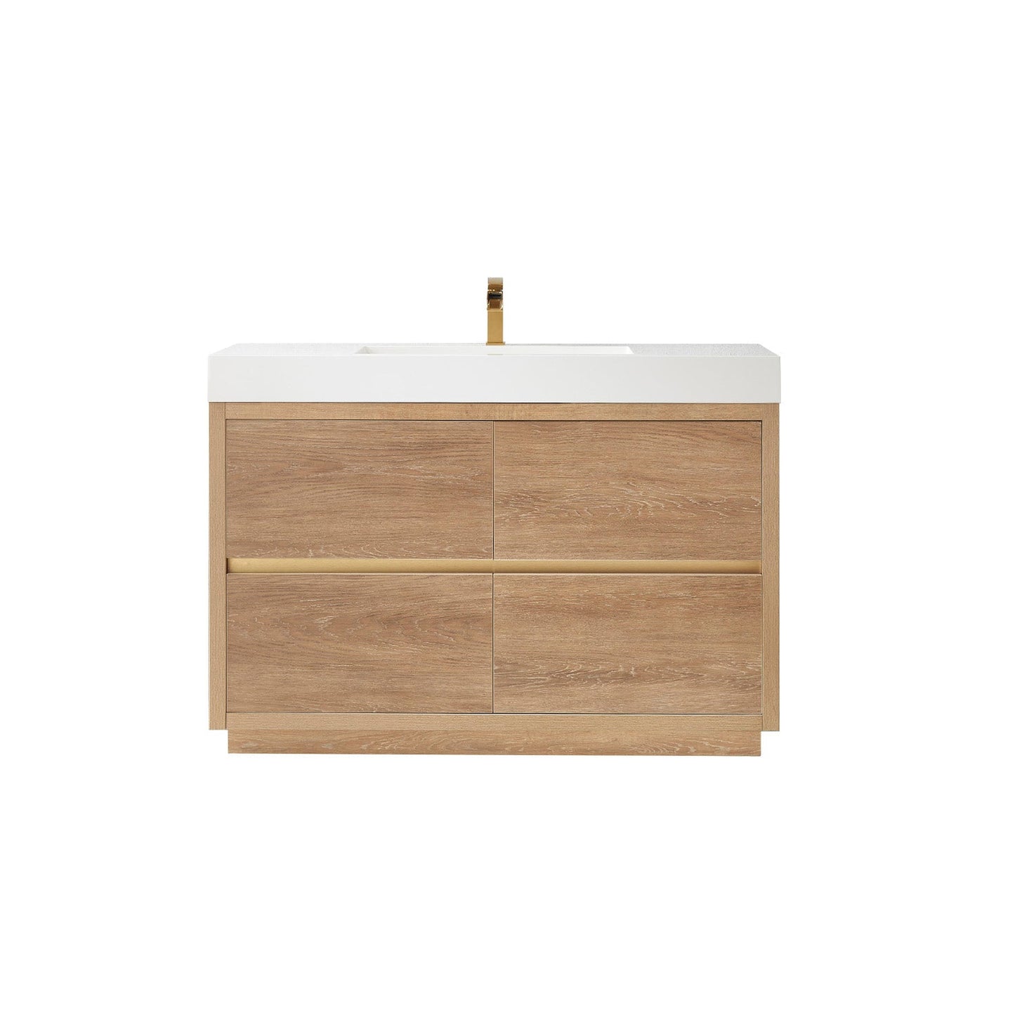 Vinnova Huesca 48" Single Sink Bath Vanity In North American Oak With White Composite Integral Square Sink Top