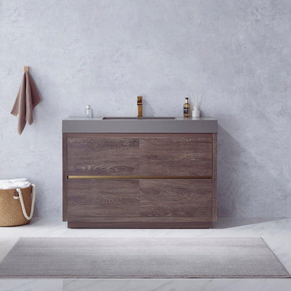 Vinnova Huesca 48" Single Sink Bath Vanity In North Carolina Oak With Grey Composite Integral Square Sink Top