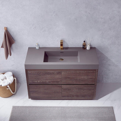 Vinnova Huesca 48" Single Sink Bath Vanity In North Carolina Oak With Grey Composite Integral Square Sink Top