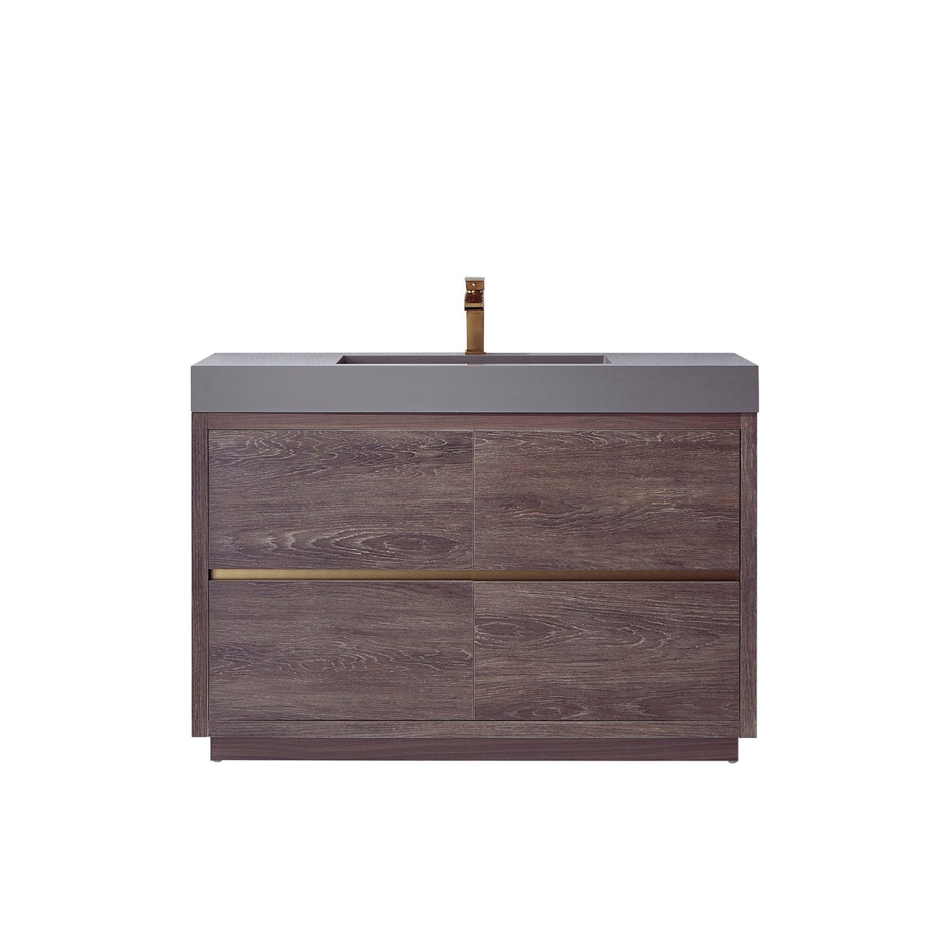 Vinnova Huesca 48" Single Sink Bath Vanity In North Carolina Oak With Grey Composite Integral Square Sink Top