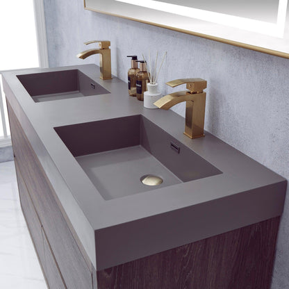 Vinnova Huesca 60" Double Sink Bath Vanity In North Carolina Oak With Grey Composite Integral Square Sink Top And Mirror