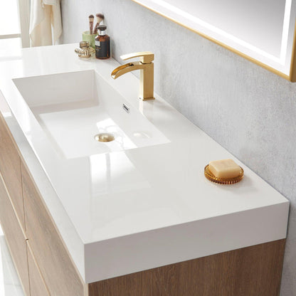 Vinnova Huesca 60" Single Sink Bath Vanity In North American Oak With White Composite Integral Square Sink Top And Mirror