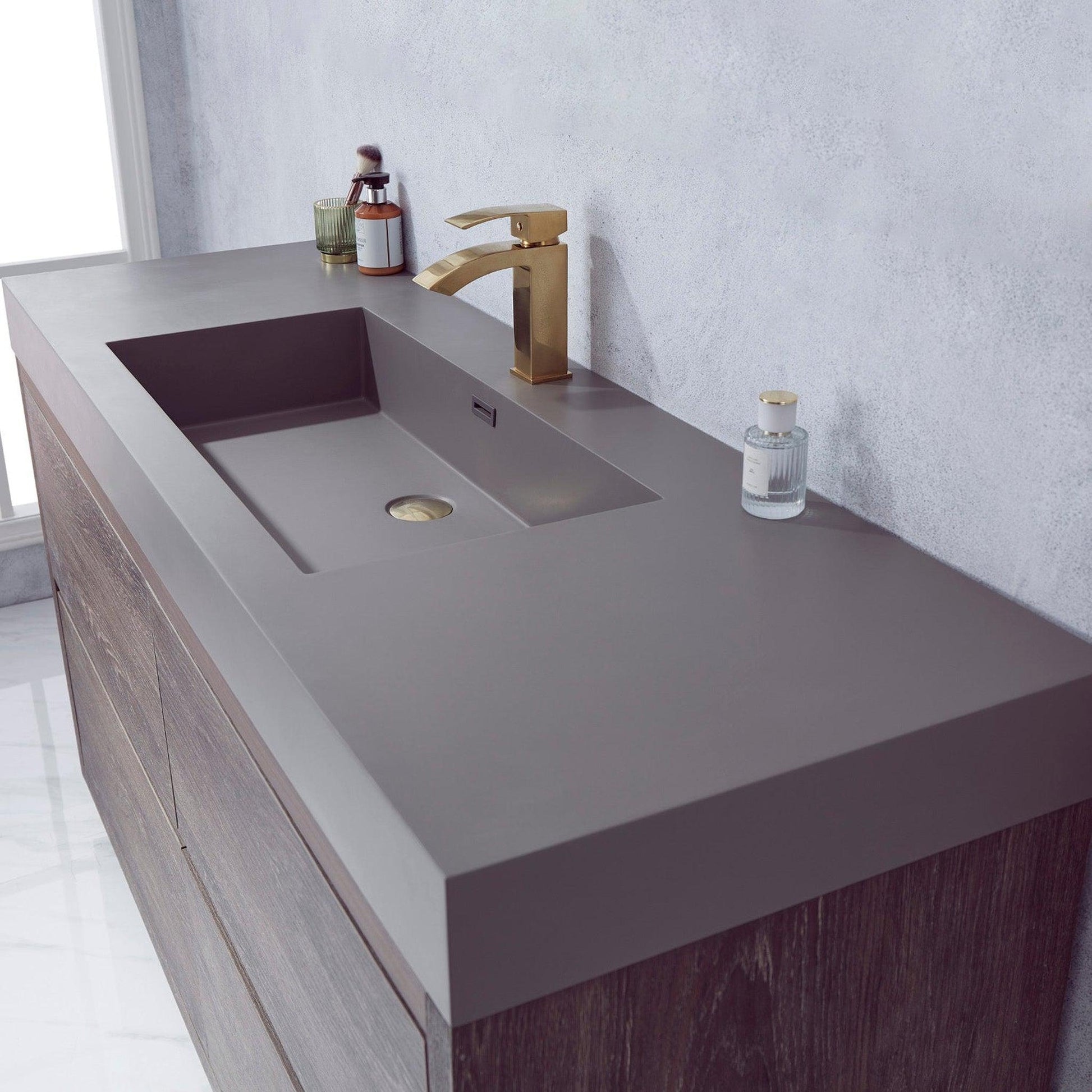 Vinnova Huesca 60" Single Sink Bath Vanity In North Carolina Oak With Grey Composite Integral Square Sink Top