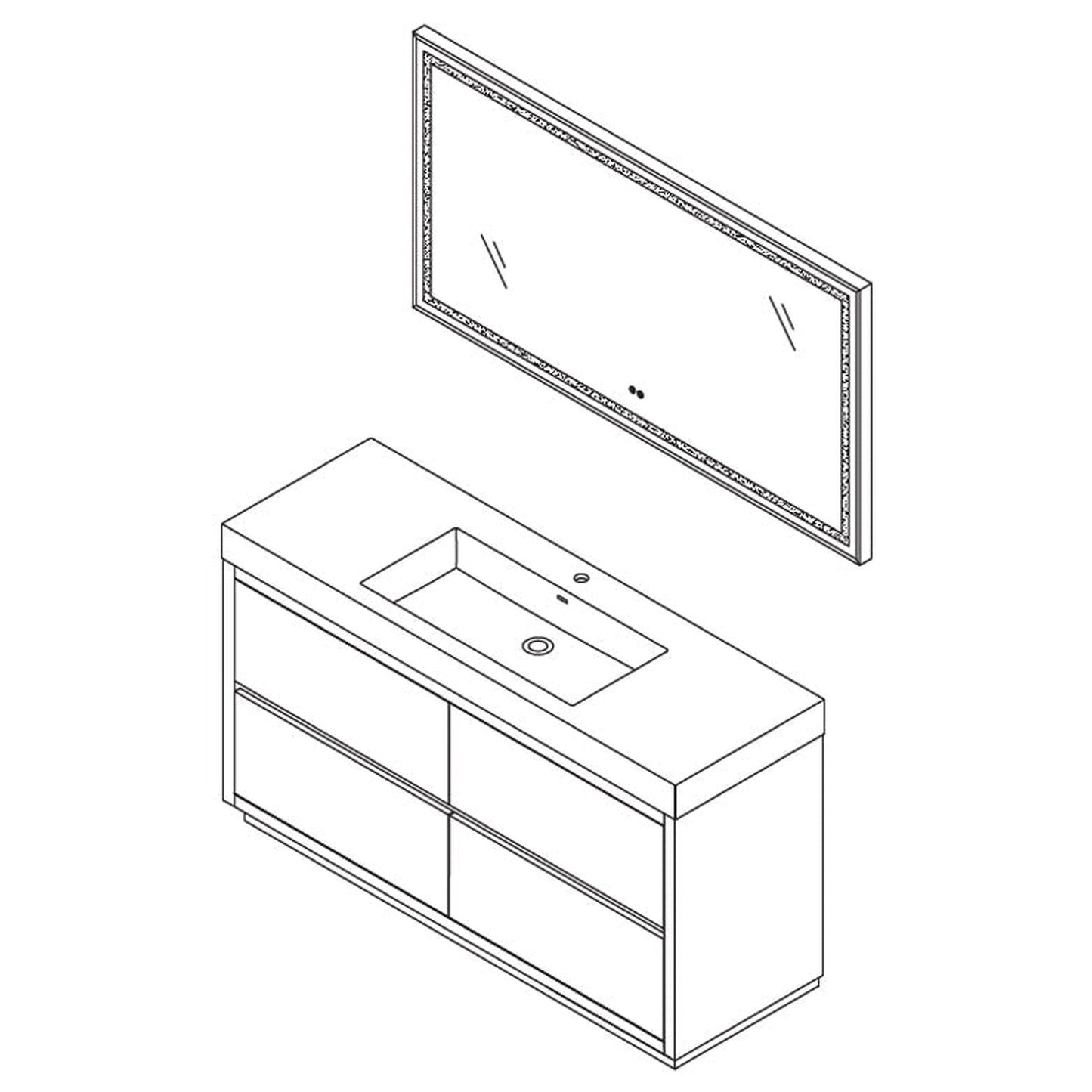 Vinnova Huesca 60" Single Sink Bath Vanity In North Carolina Oak With Grey Composite Integral Square Sink Top And Mirror