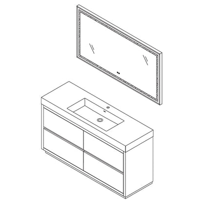 Vinnova Huesca 60" Single Sink Bath Vanity In North Carolina Oak With Grey Composite Integral Square Sink Top And Mirror