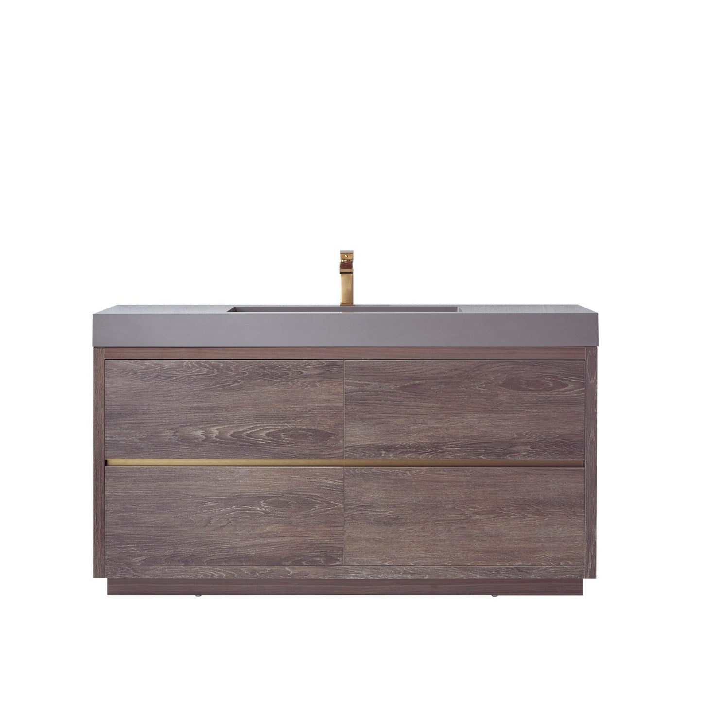 Vinnova Huesca 60" Single Sink Bath Vanity In North Carolina Oak With Grey Composite Integral Square Sink Top