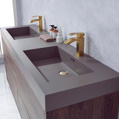 Vinnova Huesca 72" Double Sink Bath Vanity In North Carolina Oak With Grey Composite Integral Square Sink Top