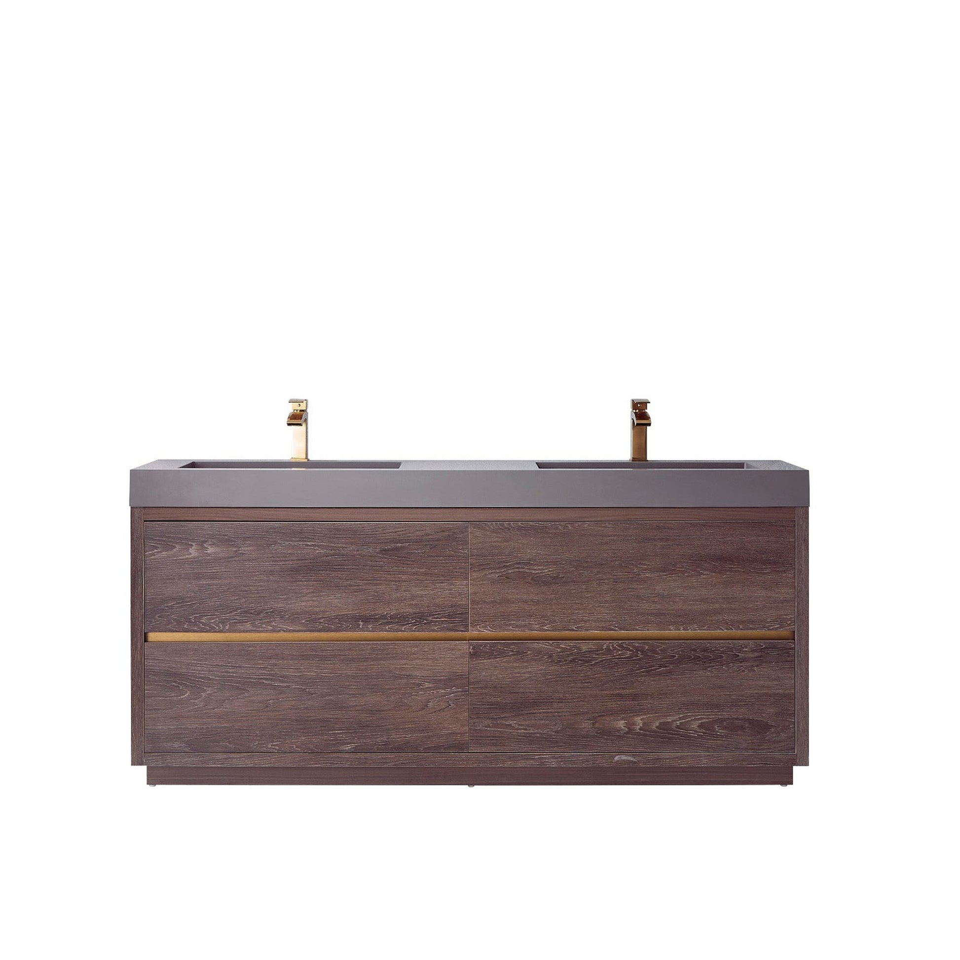 Vinnova Huesca 72" Double Sink Bath Vanity In North Carolina Oak With Grey Composite Integral Square Sink Top