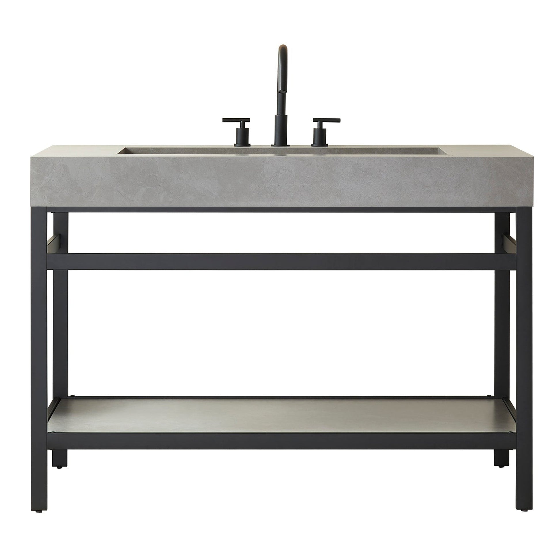 Vinnova Lleida 48" Single Sink Bath Vanity In Matt Black Metal Support With Grey Sintered Stone Top