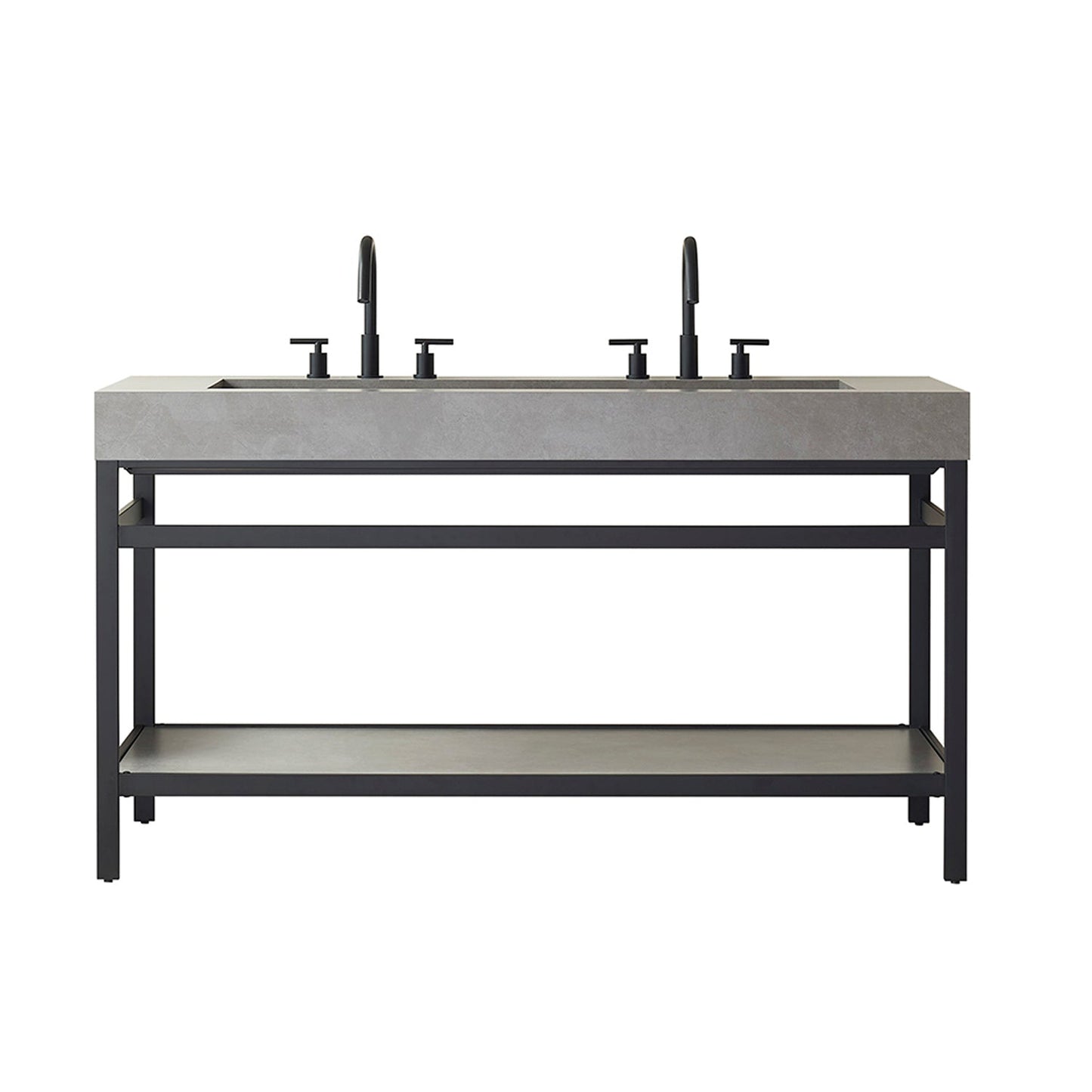 Vinnova Lleida 60" Single Sink Bath Vanity In Matt Black Metal Support With Grey Sintered Stone Top