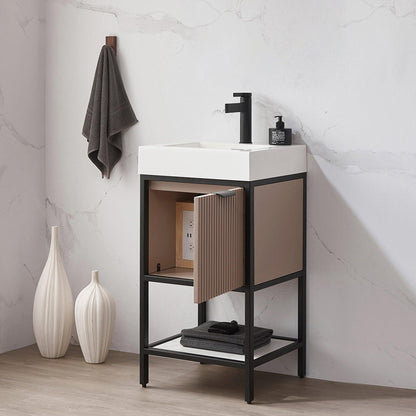 Vinnova Marcilla 18" Single Sink Bath Vanity In Almond Coffee With One-Piece Composite Stone Sink Top
