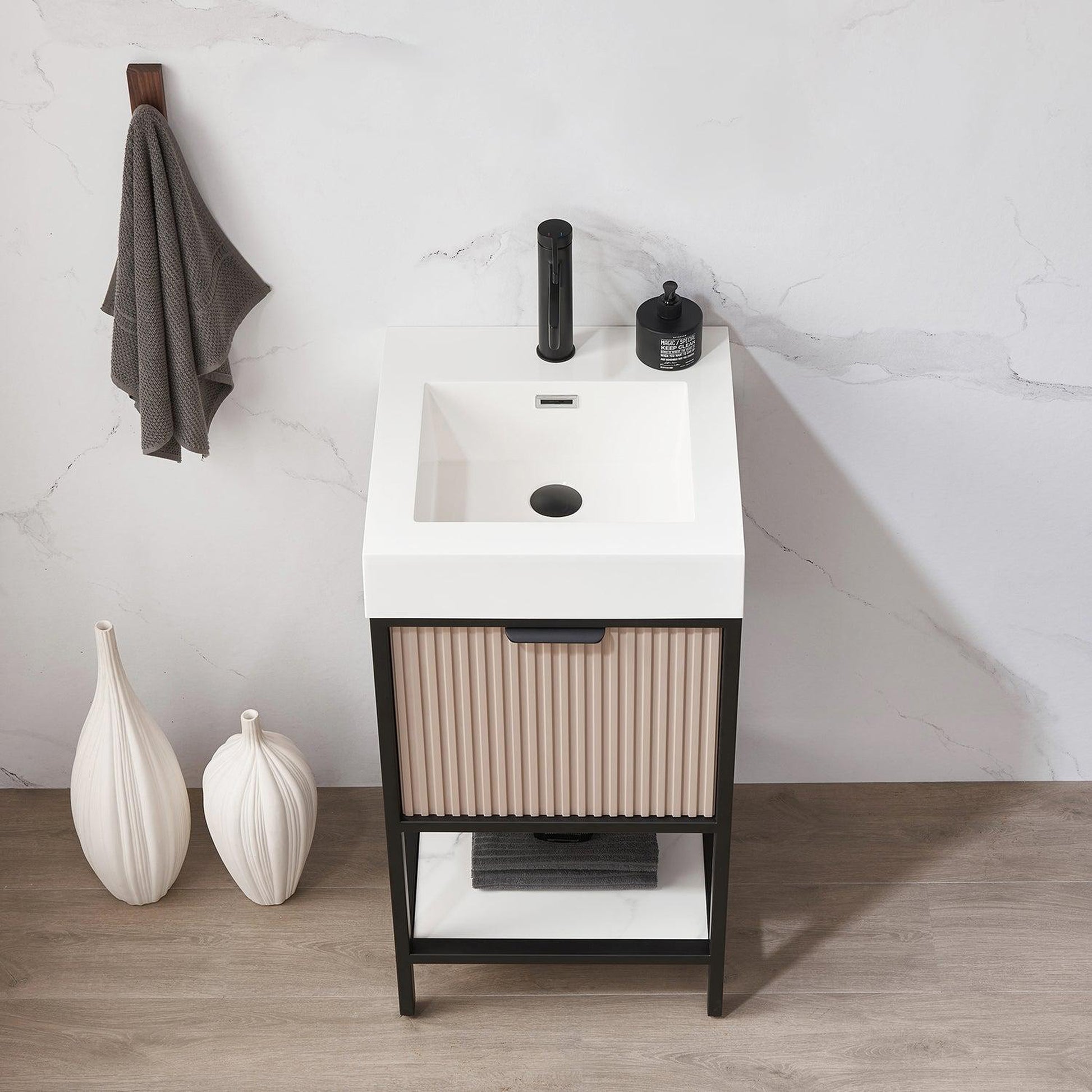 Vinnova Marcilla 18" Single Sink Bath Vanity In Almond Coffee With One-Piece Composite Stone Sink Top