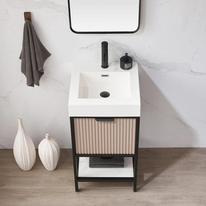 Vinnova Marcilla 18" Single Sink Bath Vanity In Almond Coffee With One-Piece Composite Stone Sink Top And Mirror