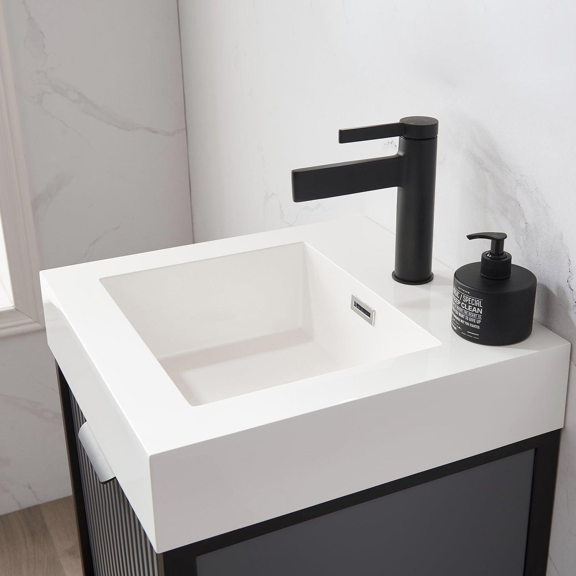Vinnova Marcilla 18" Single Sink Bath Vanity In Grey With One-Piece Composite Stone Sink Top