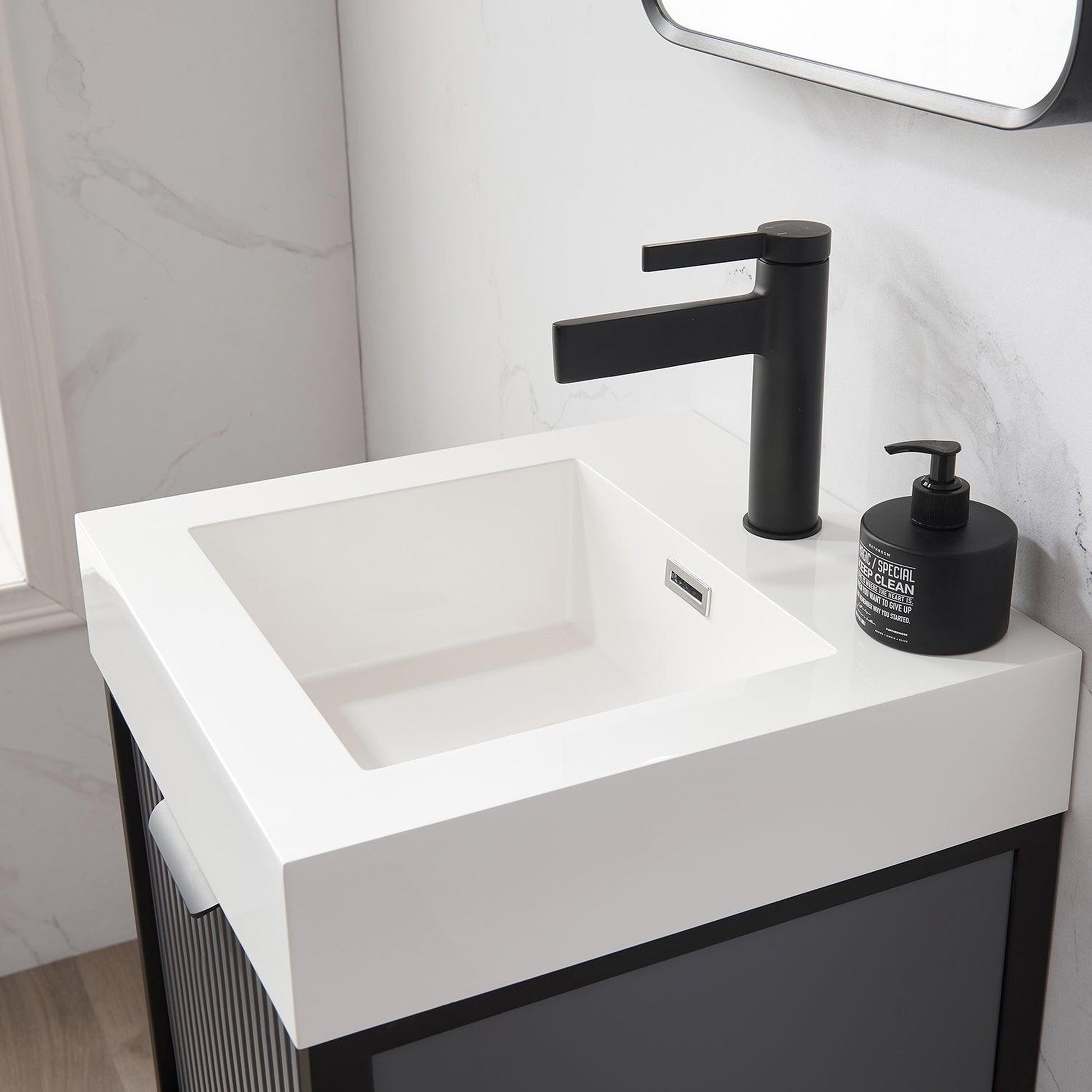 Vinnova Marcilla 18" Single Sink Bath Vanity In Grey With One-Piece Composite Stone Sink Top And Mirror