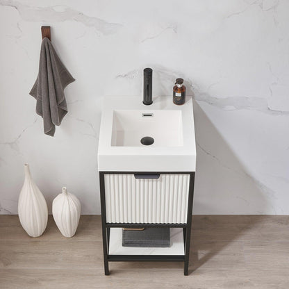 Vinnova Marcilla 18" Single Sink Bath Vanity In White With One-Piece Composite Stone Sink Top