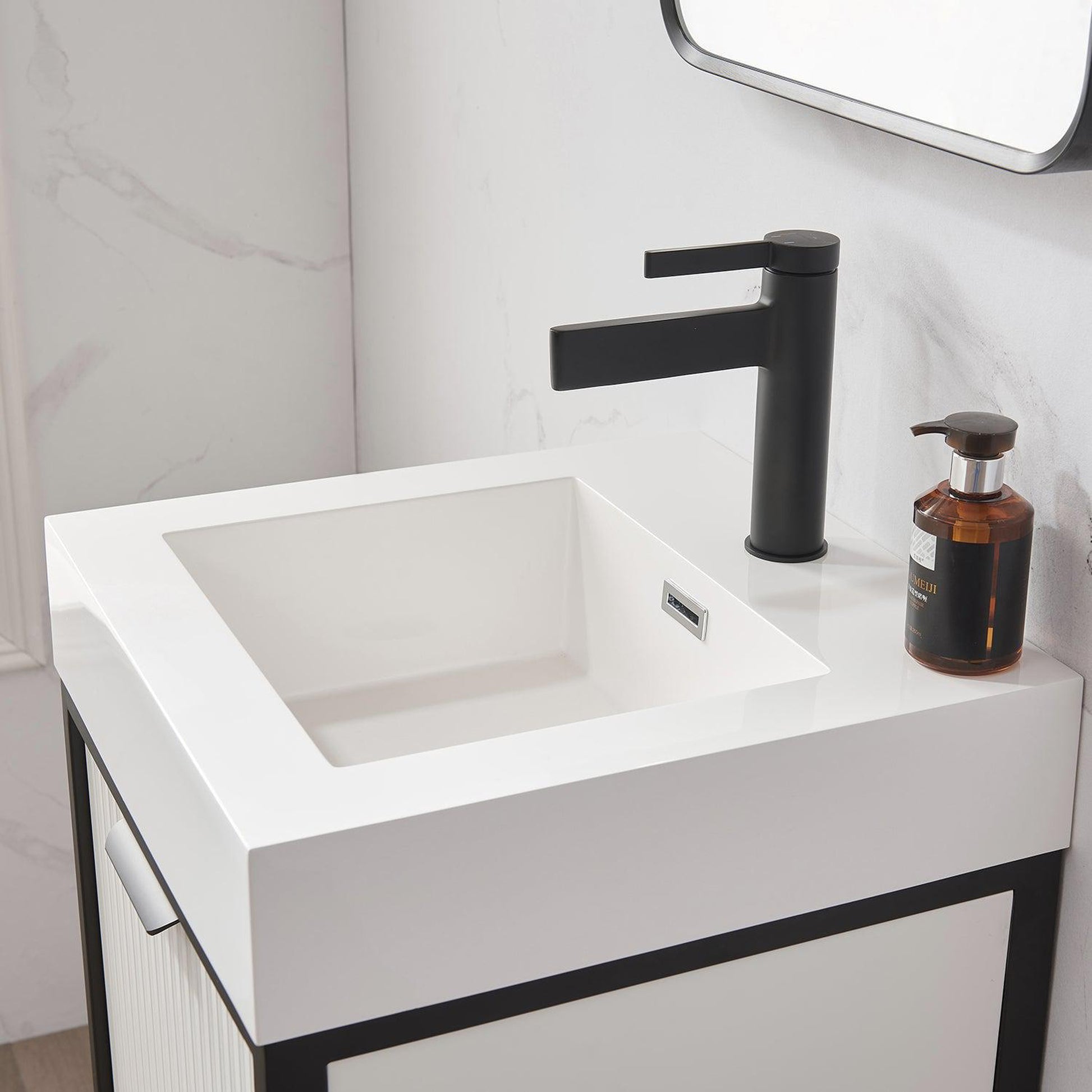 Vinnova Marcilla 18" Single Sink Bath Vanity In White With One-Piece Composite Stone Sink Top And Mirror
