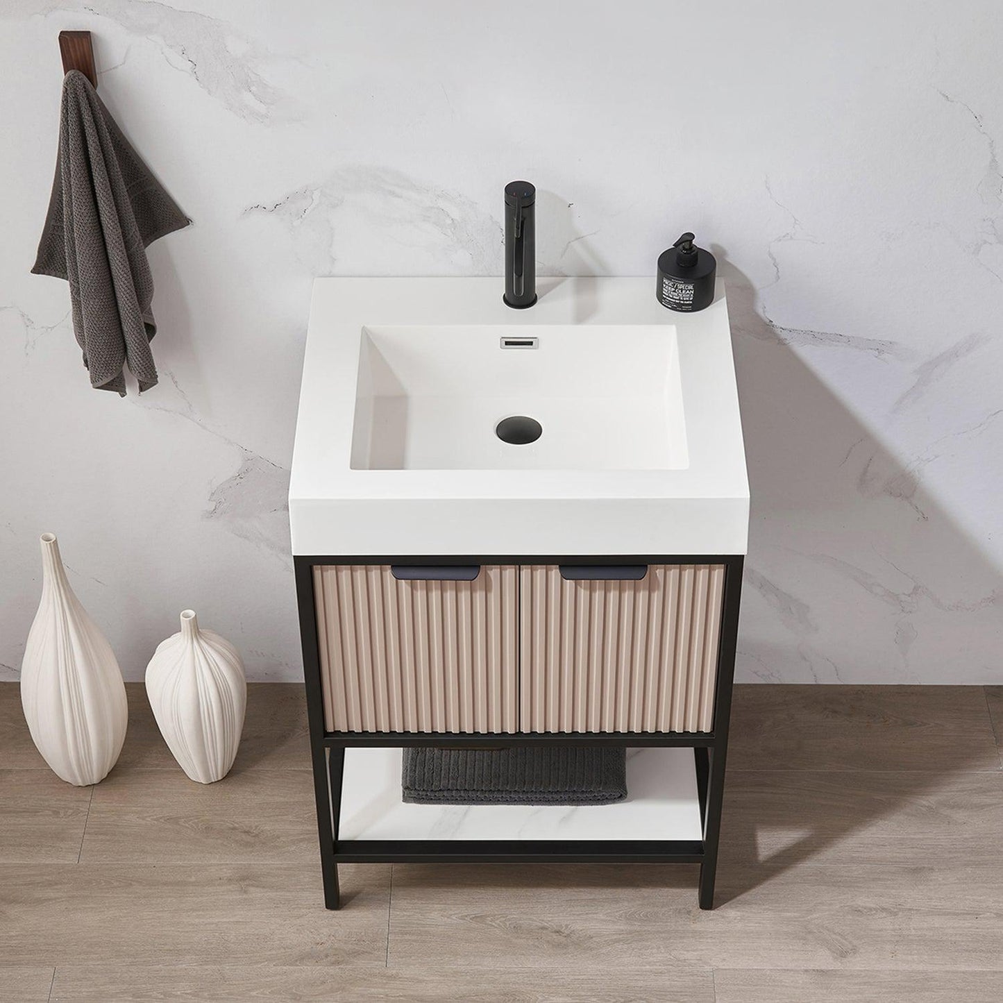 Vinnova Marcilla 24" Single Sink Bath Vanity In Almond Coffee With One-Piece Composite Stone Sink Top